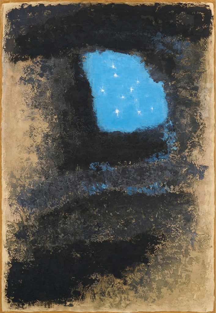 《青の太陽》　1969年　油彩、方解末、木炭、カンヴァス　山口県立美術館蔵
